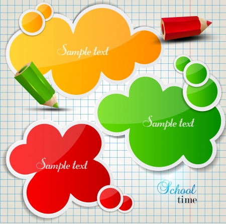 Colorful bubbles for speech on chequered sheetのイラスト素材