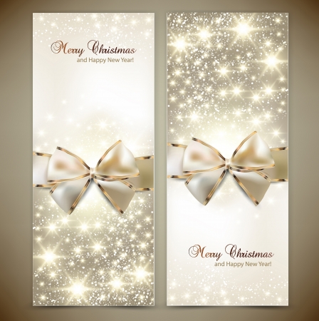 Greeting cards with white bows and copy space  Vector illustrationのイラスト素材