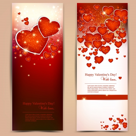 Beautiful greeting cards with red hearts and copy space. Valentine's day. illustrationのイラスト素材