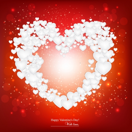 Beautiful background  with  red heart made from small white paper hearts. Valentine's day. illustrationのイラスト素材