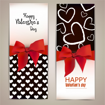 Beautiful greeting cards with red bows and copy space  Valentineのイラスト素材