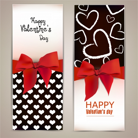 Beautiful greeting cards with red bows and copy space  Valentine