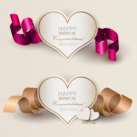 Collection of gift cards with ribbons. Vector backgroundのイラスト素材
