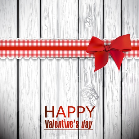 Red cloth ribbon on wooden background. Valentines day. のイラスト素材