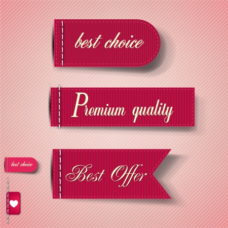 Set of Red Superior Quality and Satisfaction Guarantee Ribbons, Labels, Tags. Retro vintage styleのイラスト素材