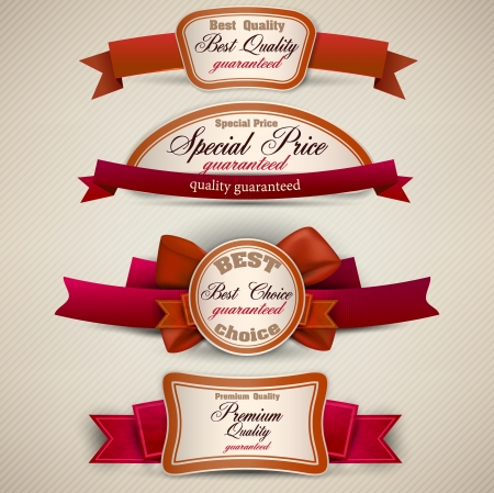 Set of Superior Quality and Satisfaction Guarantee Ribbons, Labels, Tags. Retro vintage styleのイラスト素材