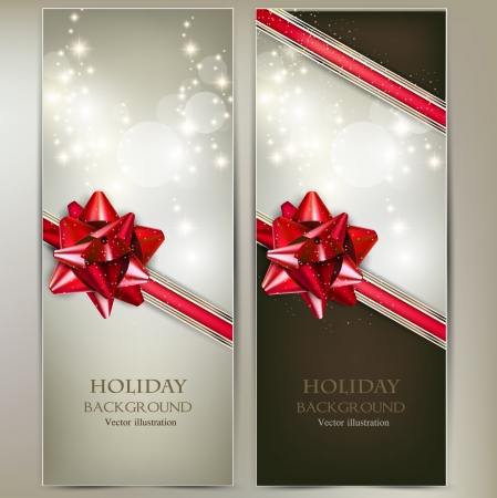 Greeting cards with red bows and copy space. Vector illustrationのイラスト素材