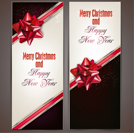 Greeting cards with red bows and copy space. Vector illustrationのイラスト素材