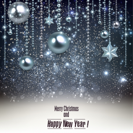 Elegant christmas background with blue baubles and stars. Vector illustrationのイラスト素材