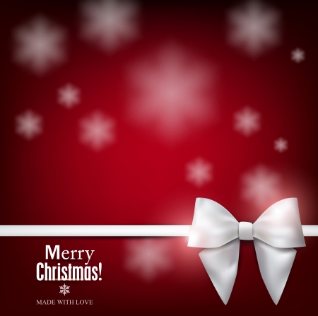 Elegant Christmas background with white bow, snowflakes and place for text. Vector Illustration.のイラスト素材