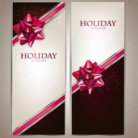 Greeting cards with red bows and copy space. Vector illustrationのイラスト素材