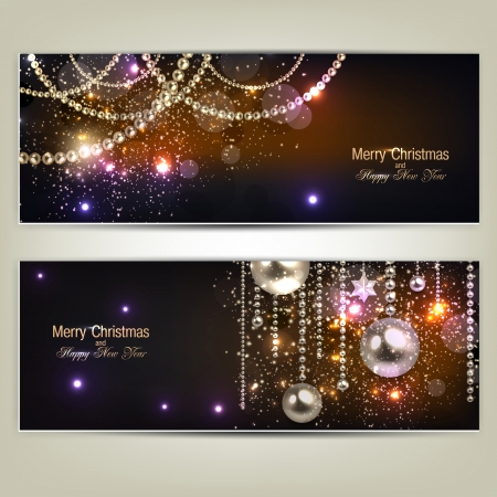 Set of Elegant Christmas banners with golden garland. Vector illustrationのイラスト素材