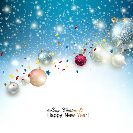Christmas background with christmas balls and stars garland for xmas design. Vector illustration.のイラスト素材
