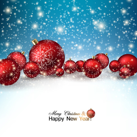 Beautiful Christmas red balls on snow.  Red Xmas baubles. Vectorのイラスト素材
