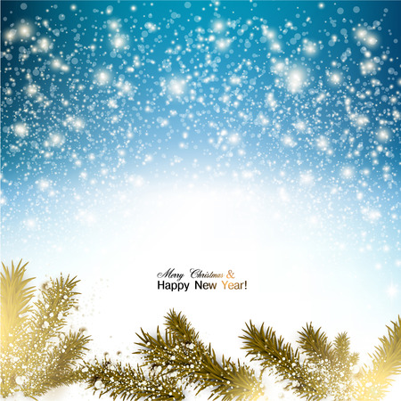 Elegant Christmas background with snowflakes and branches in snow. Vector Illustration.のイラスト素材