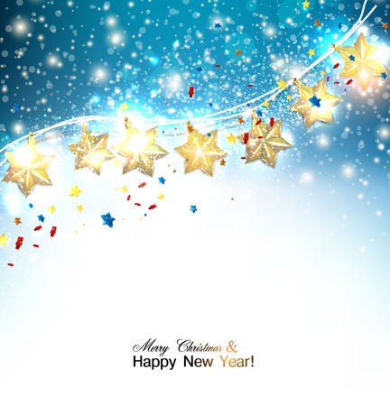Blue Christmas  background with luminous garland. Vector illustrationのイラスト素材