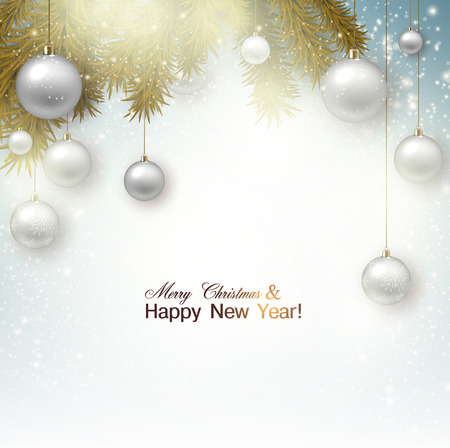 Christmas background with balls. White Xmas baubles. Vectorのイラスト素材