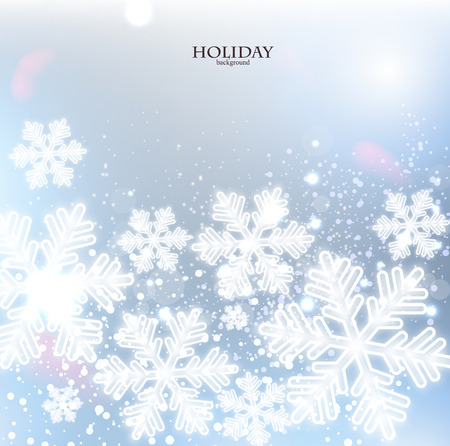 White defocused snowflakes on glow background. Christmas abstract background. Vector illustrationのイラスト素材