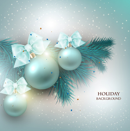 Christmas background with gifts and blue balls. Xmas baubles.Vector illustration.のイラスト素材