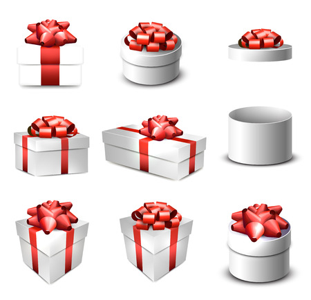 Set of vector 3d realistic gift boxes with bows.のイラスト素材
