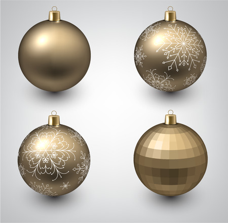 Vector illustration of shiny golden christmas balls. Winter decoration.のイラスト素材