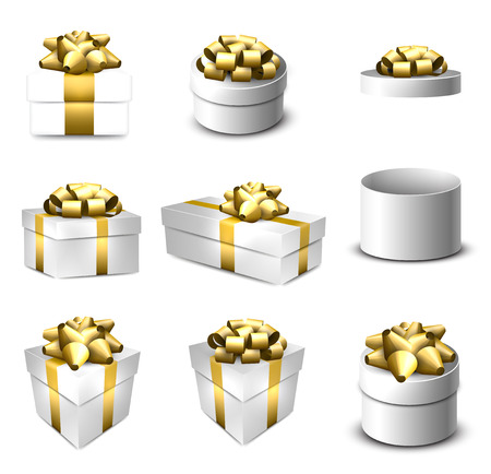 Set of vector 3d realistic gift boxes with bows.のイラスト素材