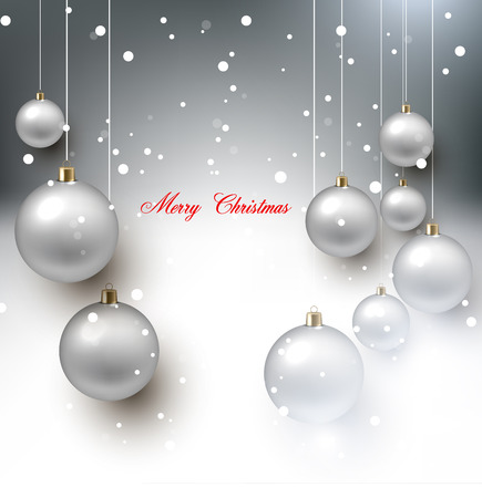 Elegant shiny Christmas background with white baubles and place for text. Vector Illustration.のイラスト素材