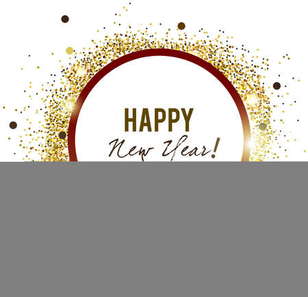 Merry Christmas  greeting vector illustration with golden stars, glitters, sparkles and red round frame for textのイラスト素材