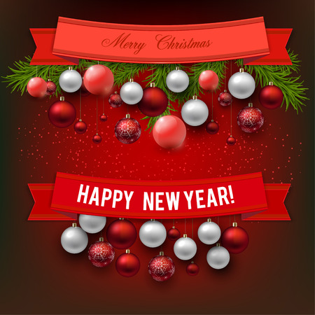 Set of  Ribbons, Labels, Tags: Merry Christmas and Happy New Year!のイラスト素材