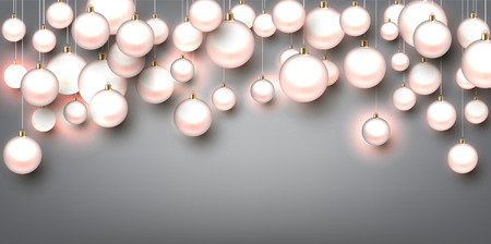 Elegant shiny Christmas background with white baubles and place for text. Vector Illustration.のイラスト素材