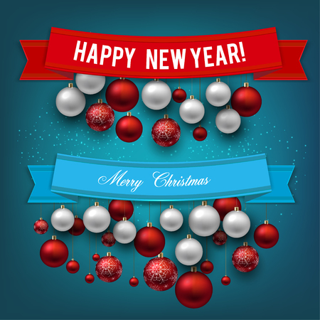 Set of  Ribbons, Labels, Tags: Merry Christmas and Happy New Year!のイラスト素材