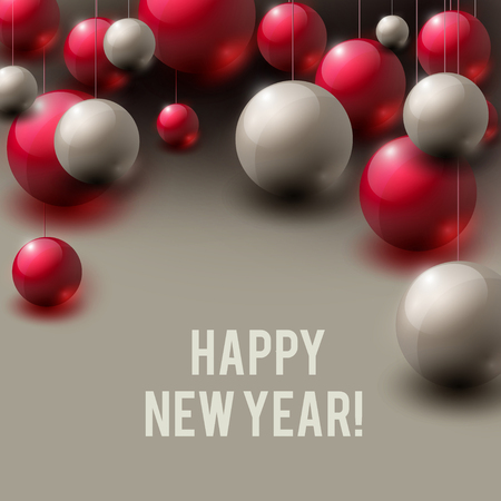 Elegant glossy Christmas background with white and red baubles and place for text. Vector Illustration.のイラスト素材