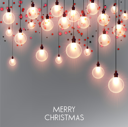 Merry Christmas  greeting vector illustration with colorful  bulbs and textのイラスト素材