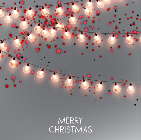 Merry Christmas  greeting vector illustration with golden bulbs and textのイラスト素材