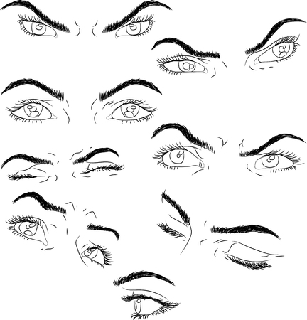 man and woman isolated vector eyes and eyebrows silhouette, face parts,のイラスト素材