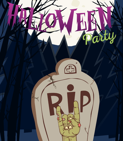 Halloween vector illustration - Dead Man arms from the ground with invitation to zombie partyのイラスト素材