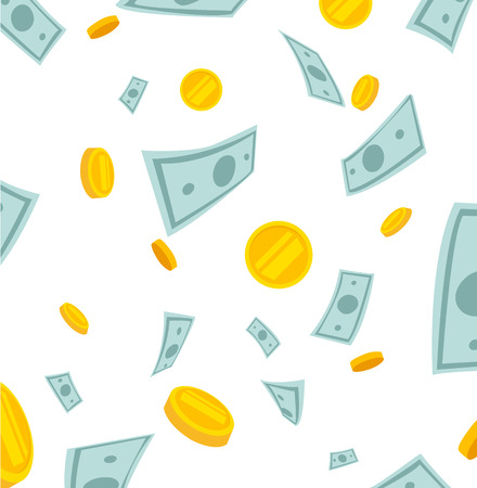 Finance concept. Money rain. Banknotes and coins falling from the sky 10EPS vector illustrationのイラスト素材