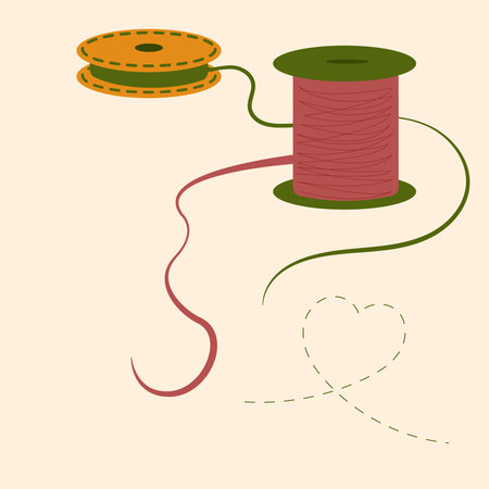 Vector illustration of a spool of thread and a sewing needle.