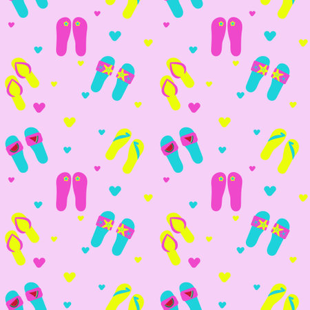 Summer Seamless pattern with Flip flops. Vector illustration of summer slipper. Cute shoes collectionのイラスト素材
