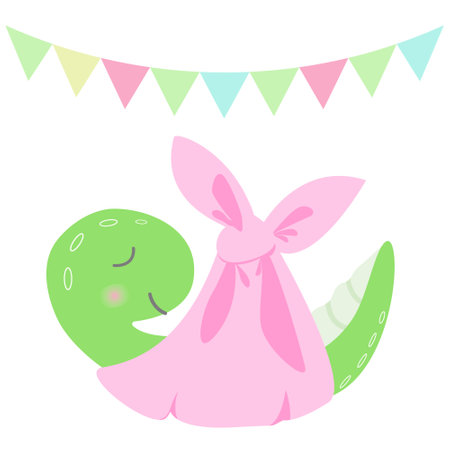 new born baby dinosaur in hammock. Vector illustration for greeting card, kids print for gender party, baby shower party, print for cakes, books.のイラスト素材