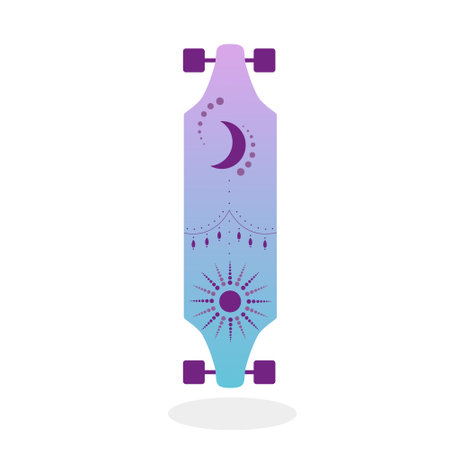 Skateboard with moon and stars in flat style. vector illustration.のイラスト素材
