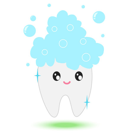 kids teeth brushing cute vector illustration. Happy clean tooth. Kawaii tooth is washed. Concept. Vector illustrationのイラスト素材