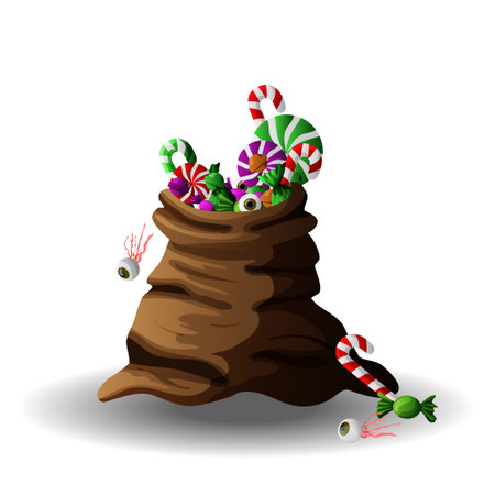 Cartoon bag with candy, Vector Illustration Happy Halloween. Trick or treat.のイラスト素材