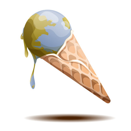 Melting earth icecream cone for global warming. Vector illustration isolated on white background.のイラスト素材