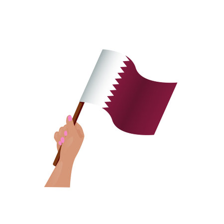 18th December Qatar National Day. hand holding waving flag. vector illustration designのイラスト素材