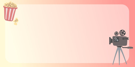 Cinema background with movie projector and popcorn. Movie festival poster with place for text. Art design cinema template for advertisement, poster, brochure, banner, flyer. Vector illustrationのイラスト素材