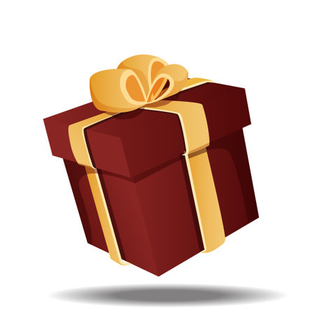 Red Gift Box with Gold Ribbon Gift Bow. Christmas, New Year, Birthday Decoration. Vector illustration isolated on white background. Design element for banner, greeting card, flyer. EPS10のイラスト素材
