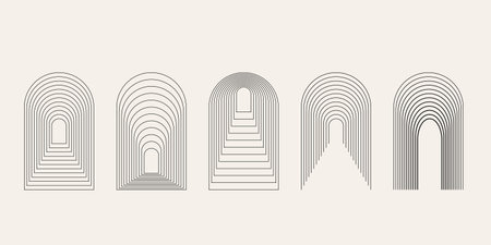 Vector Geometric Abstract shapes. Boho isolated arch elements. Templates for design, posters, projects, banners, logo, and business cards. Brutalism aesthetic.のイラスト素材