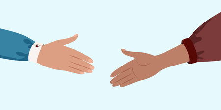 Hands reaching towards each other to handshake. Concept of human relation, togetherness or partnership. vector illustration. Design for banner, flyer, poster, cover or brochure.のイラスト素材