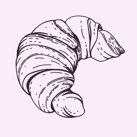 Croissant sweet bakery product sketch engraving vector illustration. Scratch board style imitation. hand drawn ink drawing. Image for bakery or pastry logo, packaging, display window design, menu cover.のイラスト素材